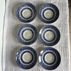 Churchill Blue Willow saucers set of 6 made in England 5.5”